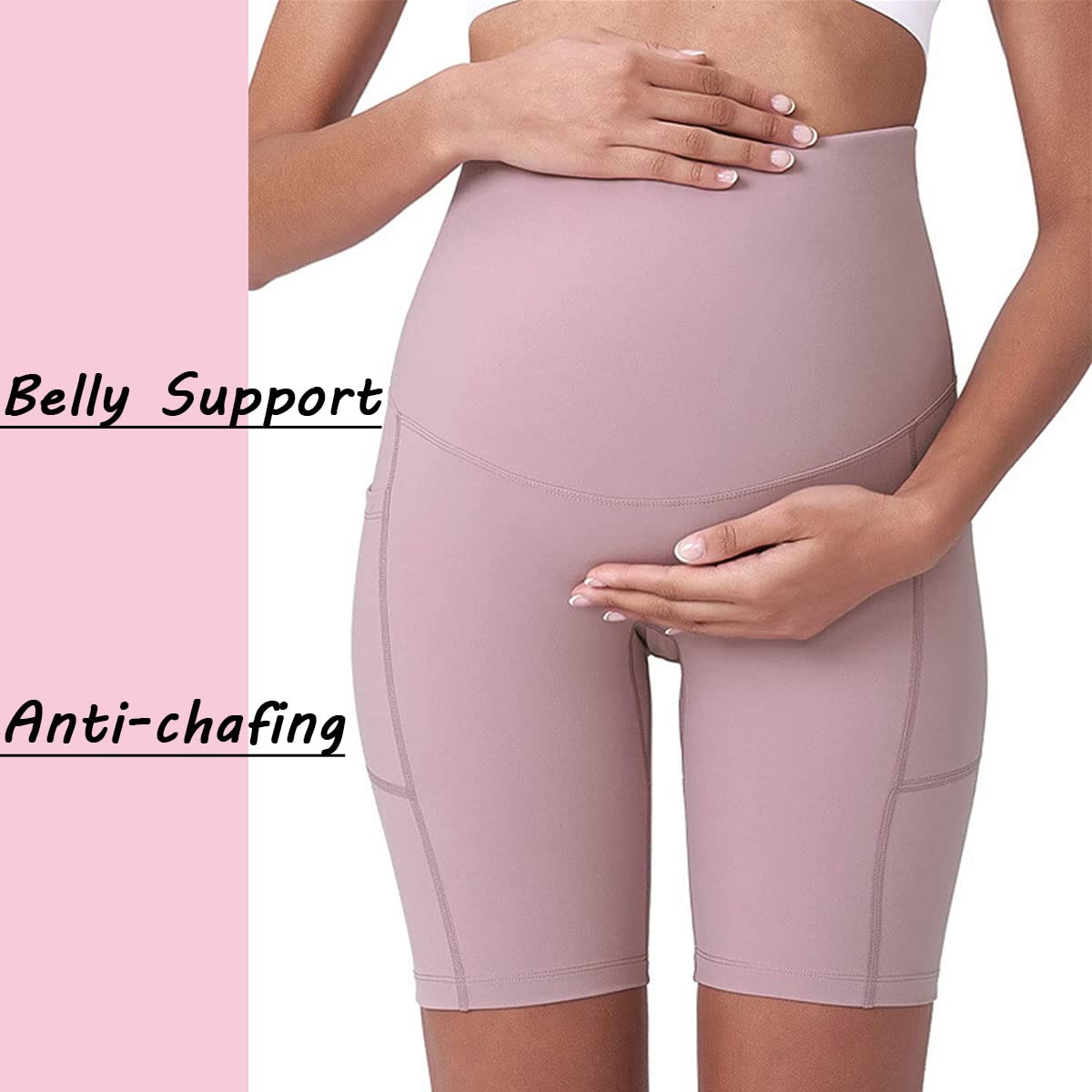 Short de Yoga de maternité Noir avec Poches pour téléphone - Taille Haute - Soutien sans Couture - Doux et Actif - Taille S à XL