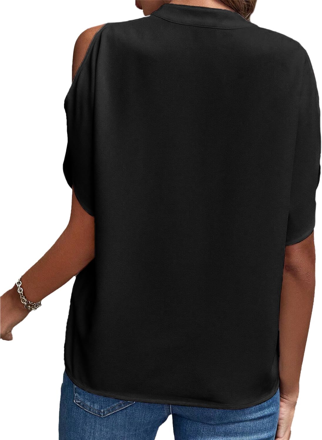 Women's Short Batwing Sleeve Blouse Soft Flowy Chiffon Shirt V-Neck Shirt for Casual Wear