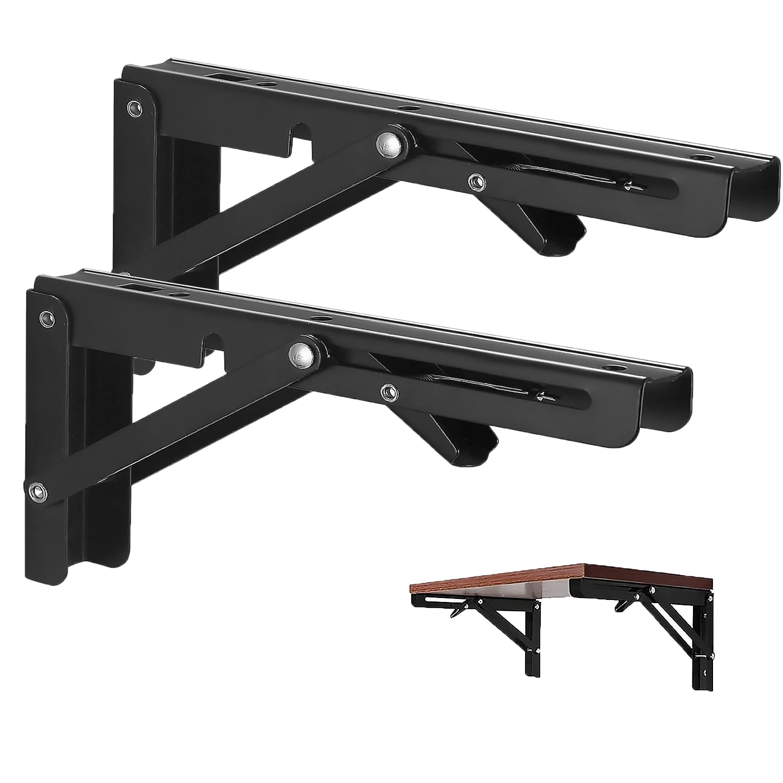 Vebetter 250mm Escuadras Abatibles, 2Pcs Bisagra Mesa Abatible Escuadras para Estanterias, Bisagras Mesa Plegable Inoxidable, Soporte Estantería Plegable, Pared Soporte de Estante, Carga Máxima: 60KG