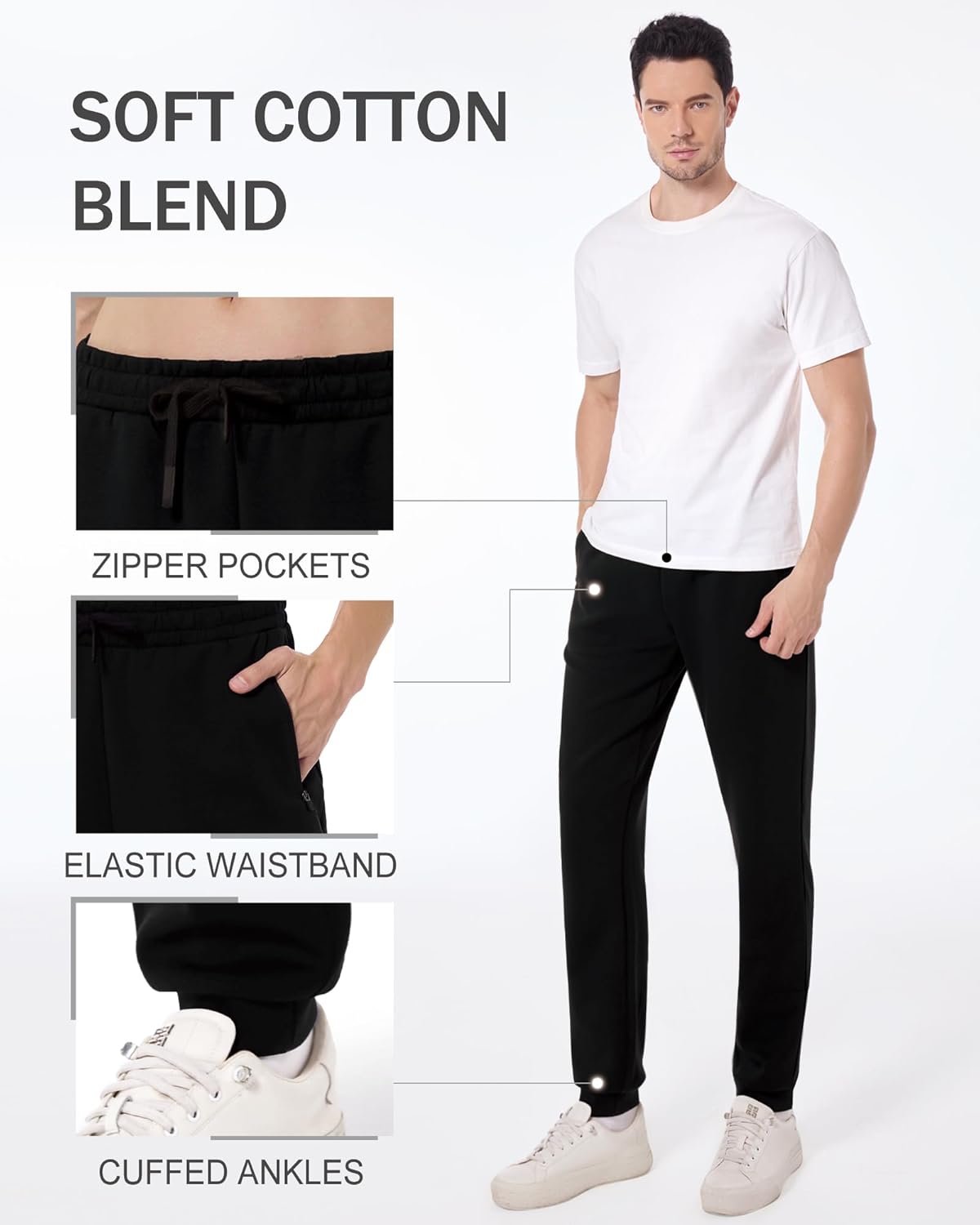 34"/36" Inseam Mens Tall Joggers Sweatpants Extra Long Workout Pants for Tall Men with Zipper Pockets - Image 5