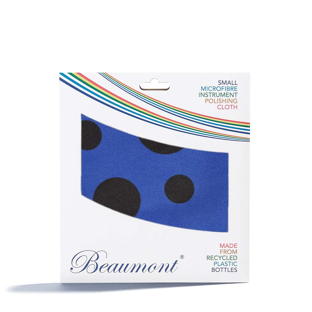 Beaumont Blue Polka Dot Musical Polishing & Cleaning Patterned Instruments Trumpet Clarinet Sax Flute Recycled Microfibre Cleaning Cloth Brass Silver 25 x 25 cm (BFC-BP)