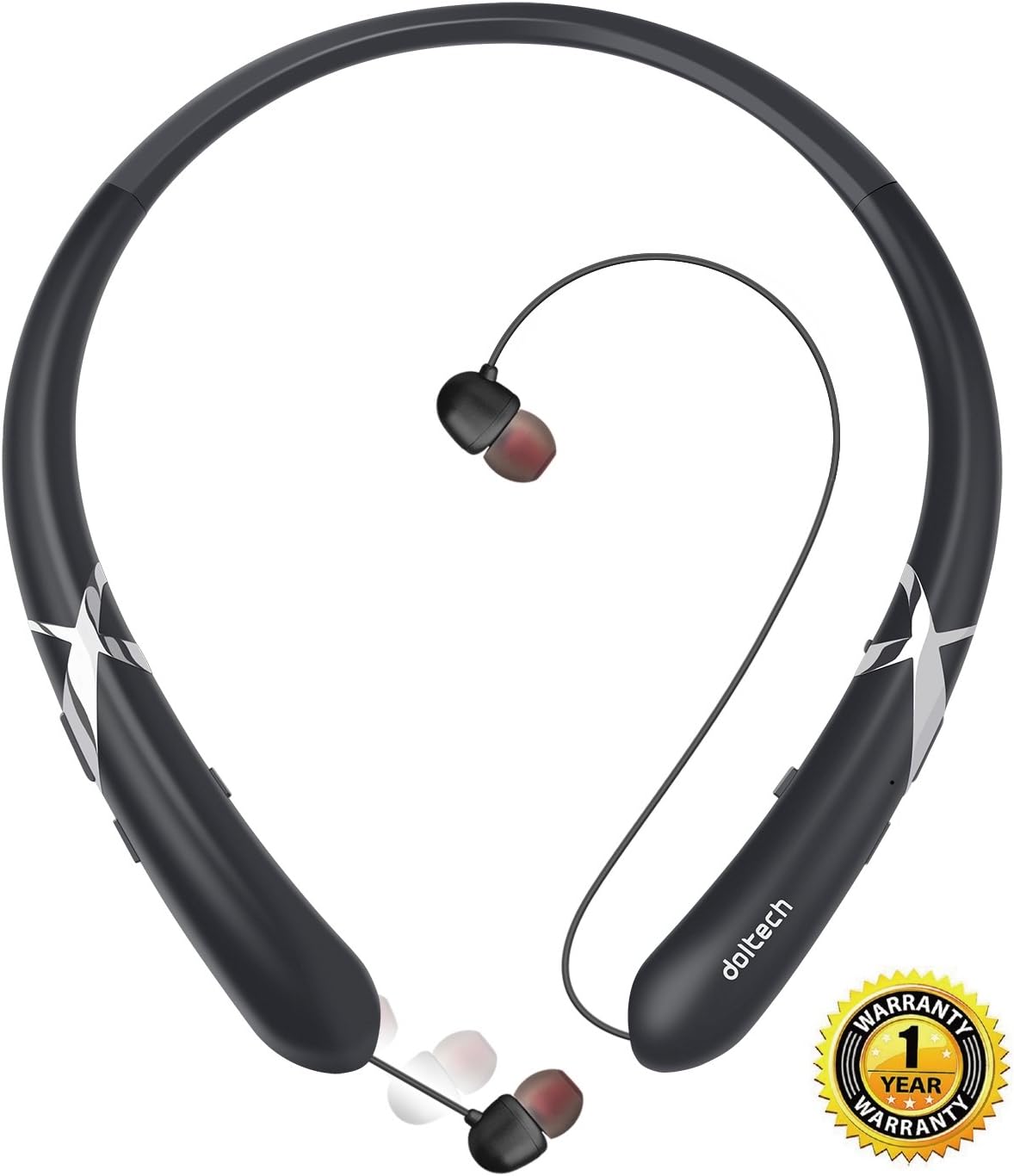 Bluetooth Headphones,Doltech Wireless Headphones Noise Canceling Neckband Wireless In Ear Earbuds Stereo Retractable Earphone with Mic(black)