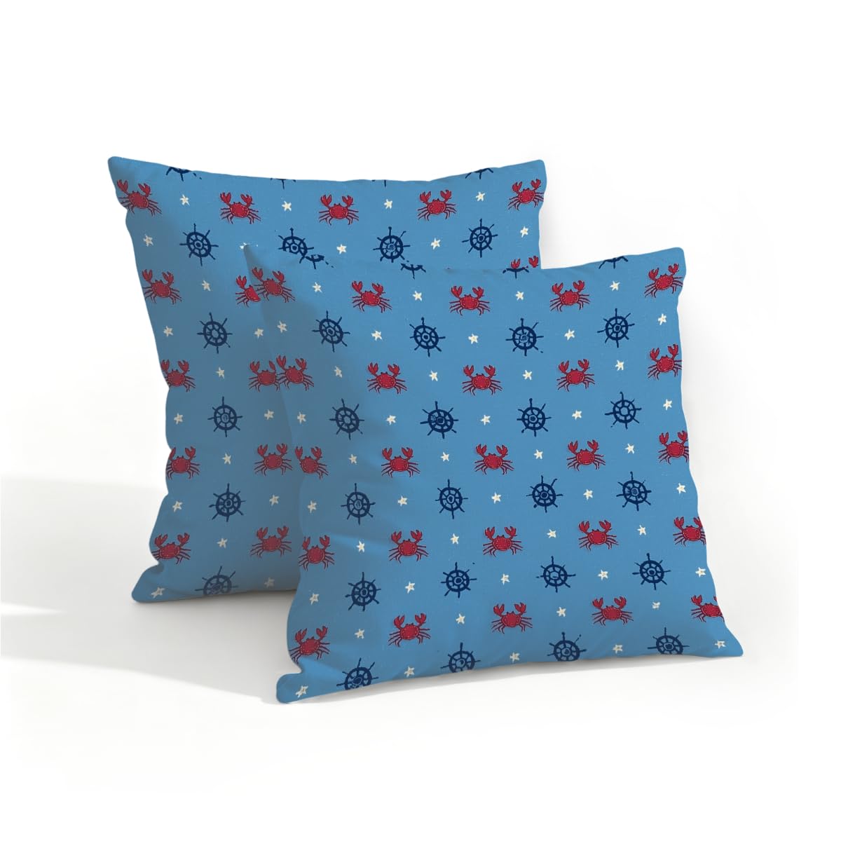 Outdoor Pillow Covers Waterproof Pillowcases 16x16in Set of 2 Cute Ocean Crabs Nautical Rudders On Blue Decorative Throw Cushion Case for Couch Sofa Garden Patio Furniture