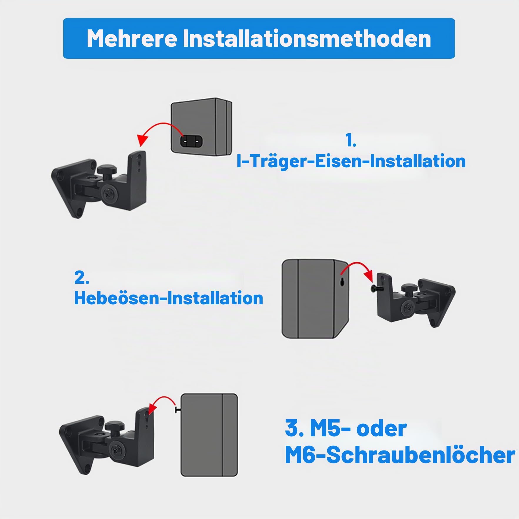Lautsprecher Wandhalterung, schwen und neigbar, Wandhalterung aus Aluminium für kleine Lautsprecher, Tragkraft bis zu 30 lbs, HD-818, 2er-Pack (schwarz)