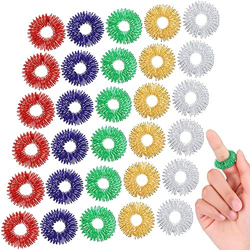 30 Pieces Spiky Sensory Finger Rings, Spiky Finger Ring/Acupressure Ring Set for Teens, Adults, Silent Stress Reducer and Massager (3 cm/ 1.18 Inch)