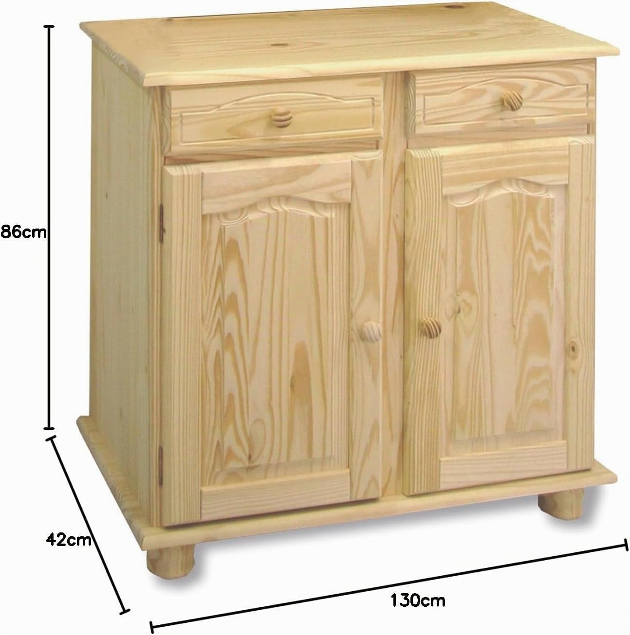Dogar Altea aparador de aparador de 2 Puertas y Dos cajones 86x88x42 cm AltoxAnchoXfondo, Acabado sin barnizar Mueble Fabricado en Pino Madera de Macizo