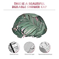 Vista 5 de Gorro de ducha con estampado de hojas de palmera verde rosa para mujer, gorro de baño impermeable reutilizable de doble capa, gorro de ducha
