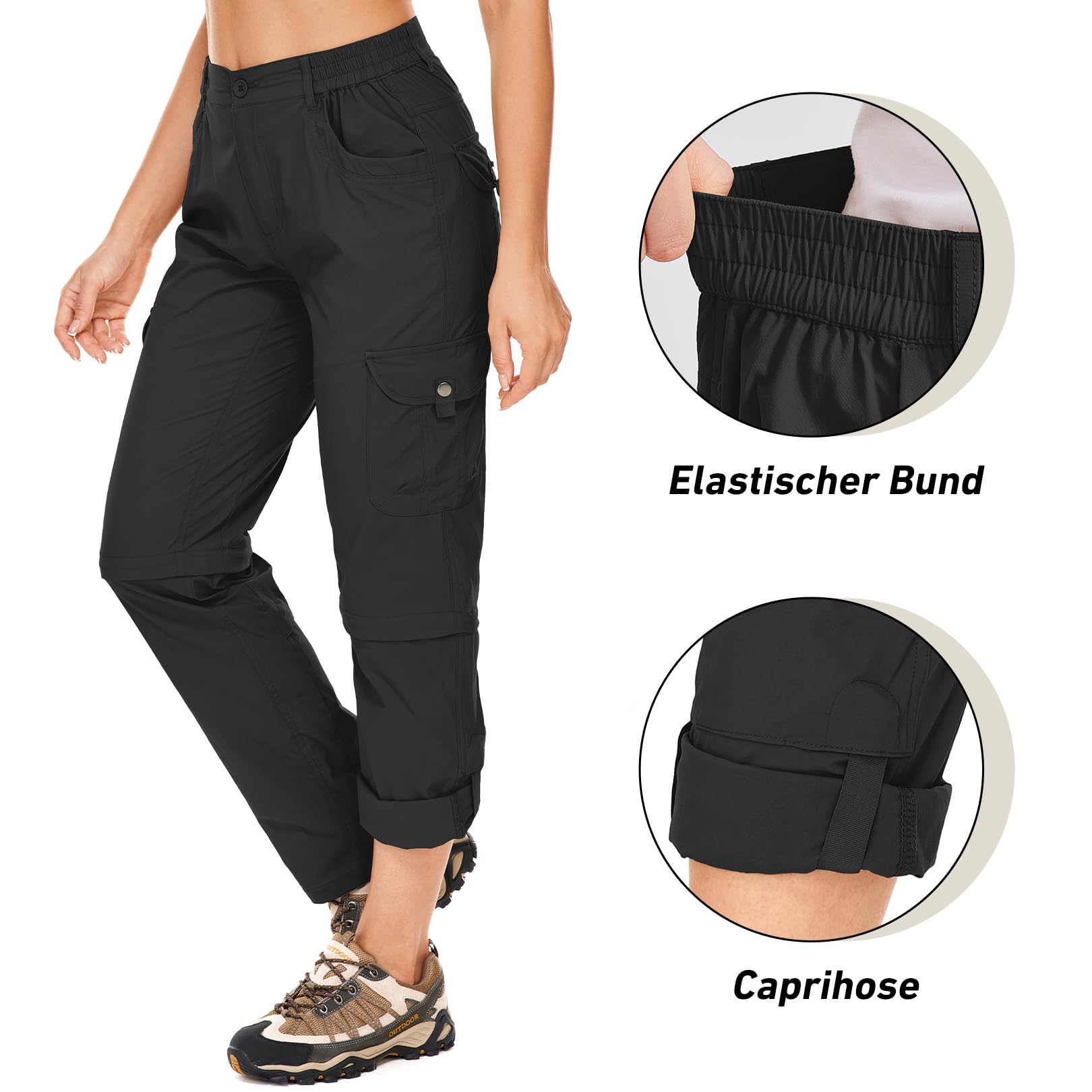 Pantalon de randonnée zippé pour femme - Respirant - Extensible rapidement - Pantalon fonctionnel amovible - Pantalon d'extérieur - Pantalon de randonnée d'été