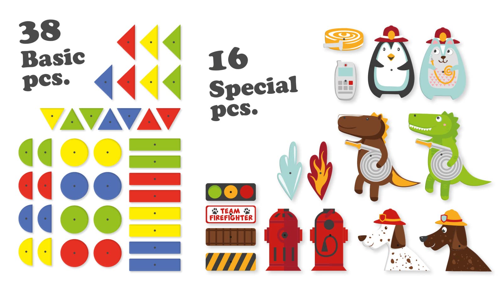 LENA - 65836 - Jeu de Marteau Pompier, Jeu de clouage avec 38 pièces colorées & 16 pièces spéciales, Plaque de Base XXL en liège env. 28 x 19,5 cm, Marteau et Clous, pour Enfants à partir de 3 Ans