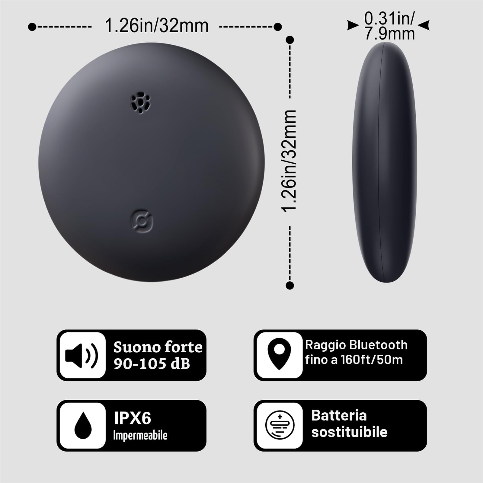 Reyke Tracker Android, Smart Tag Bluetooth, Localizzatore Chiavi | Compatibile con Google Find Hub, Solo Android, IP66, per Chiavi, Bagagli, Valigie e Portafogli, Nero, Confezione da 4