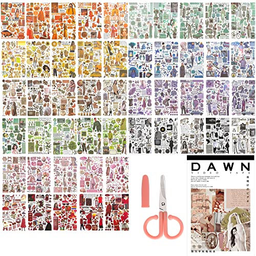 50 Stück Jahrgang Washi Sticker Set für Journaling, ToyaJeco Moderner Stil Alte Mode Dame Pflanzen Blumen Retro-Dinge Selbstklebende Aufkleber, Dekorativ DIY Dekor für Scrapbooking Planer Album Cover