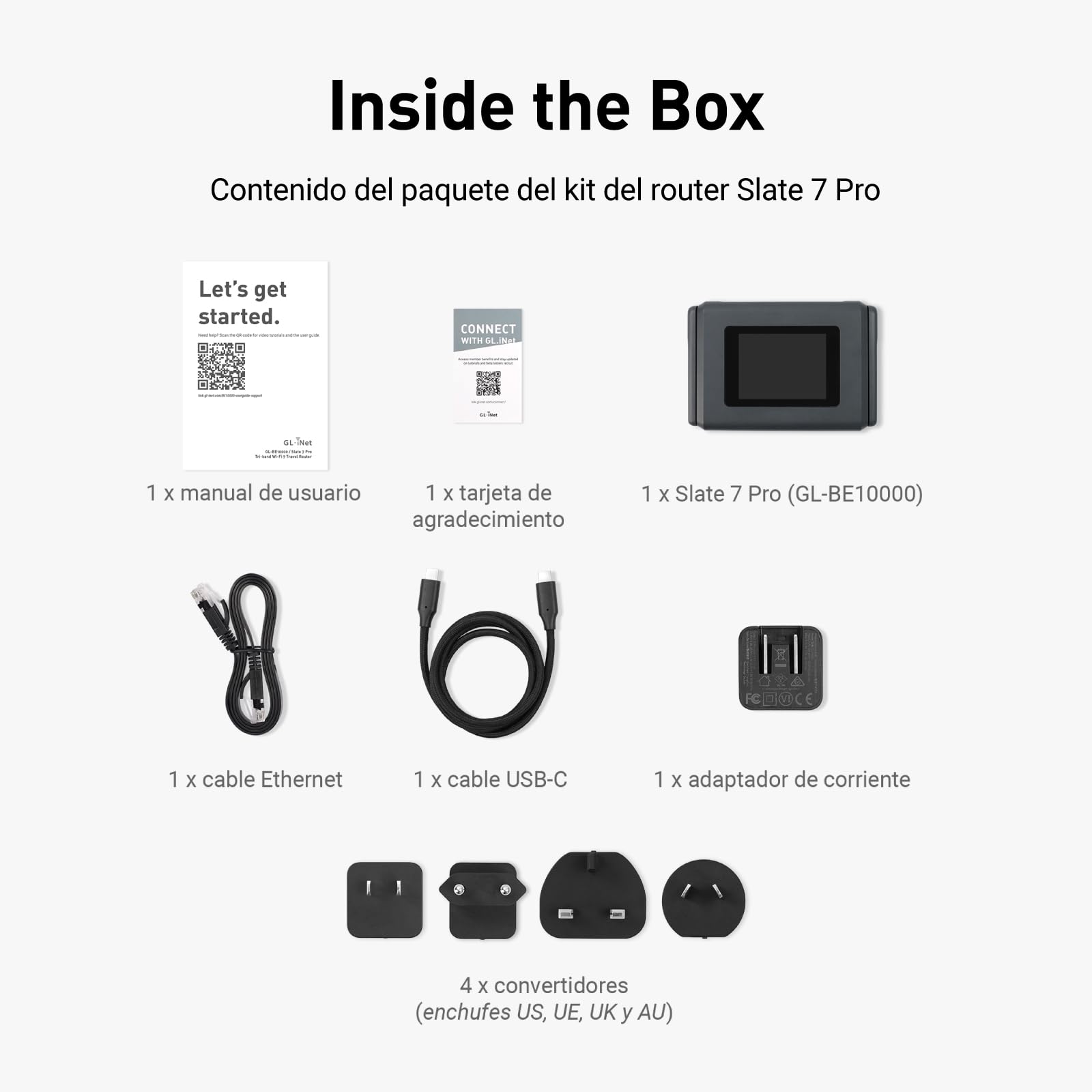 GL.iNet Slate 7 Pro (GL-BE10000) – Router Viaje Wi-Fi 7: 6 GHz (5,7 Gbps), Pantalla 2,8", WireGuard (1,1 Gbps), dpi, 2 Puertos 2.5G, OpenWrt – Ideal para viajeros y nómadas Digitales