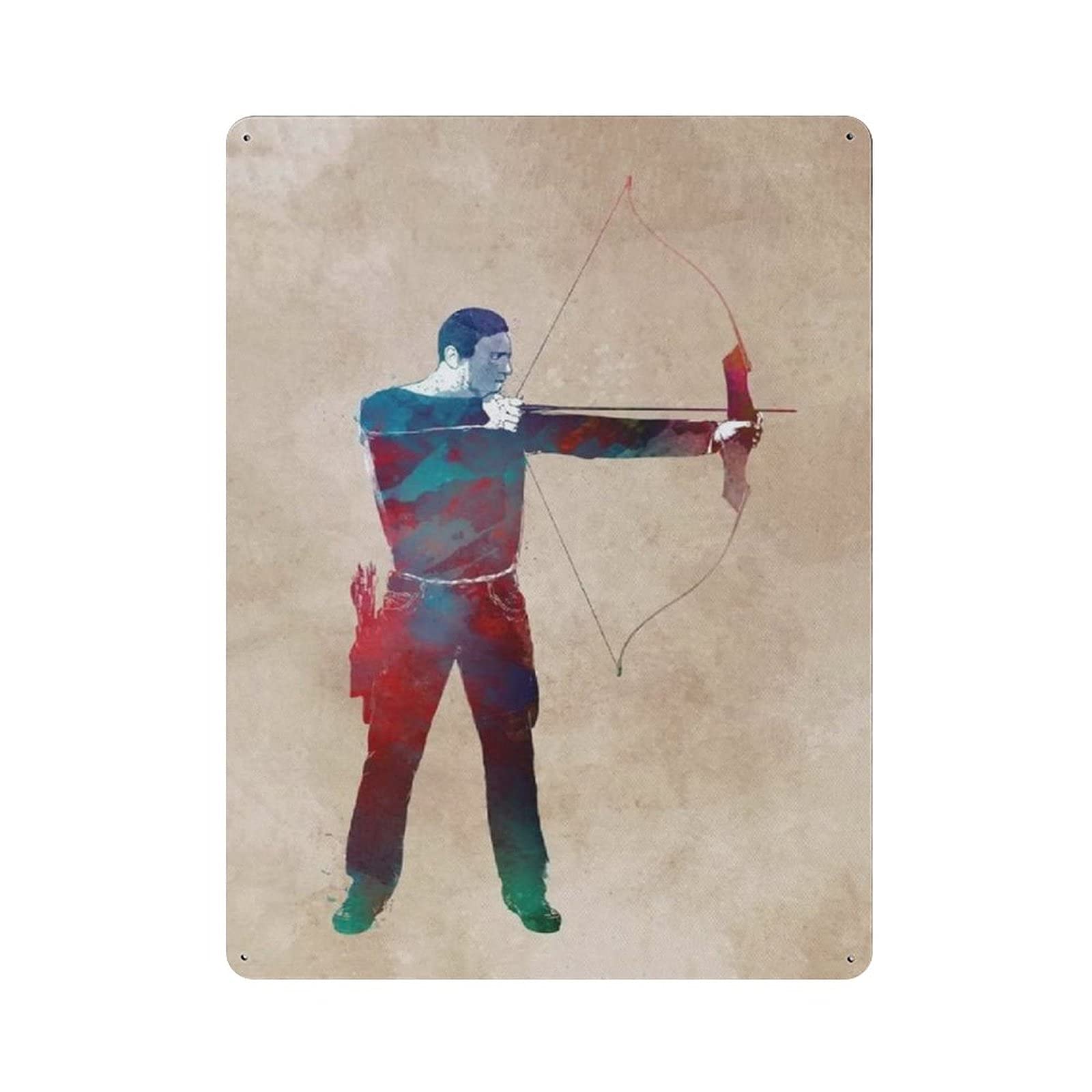 Metal Tin Sign Archery Sport Art Watercolor Sports Vintage Tin Poster Metal Sign Wall Decoration Country Kitchen Home Garage Decor 16"x12"