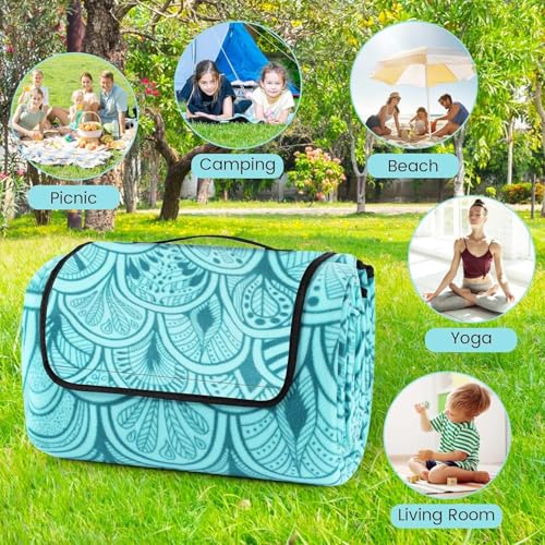 SOMLAW Picknickdecke Wasserdicht 200 x 200 cm, Extra Groß Outdoor Stranddecke mit Wasserdichter Unterseite für 4-6 Personen, XXL Campingdecke mit Tragegriff Ideal für Camping und Wandern (Pfauenblau)