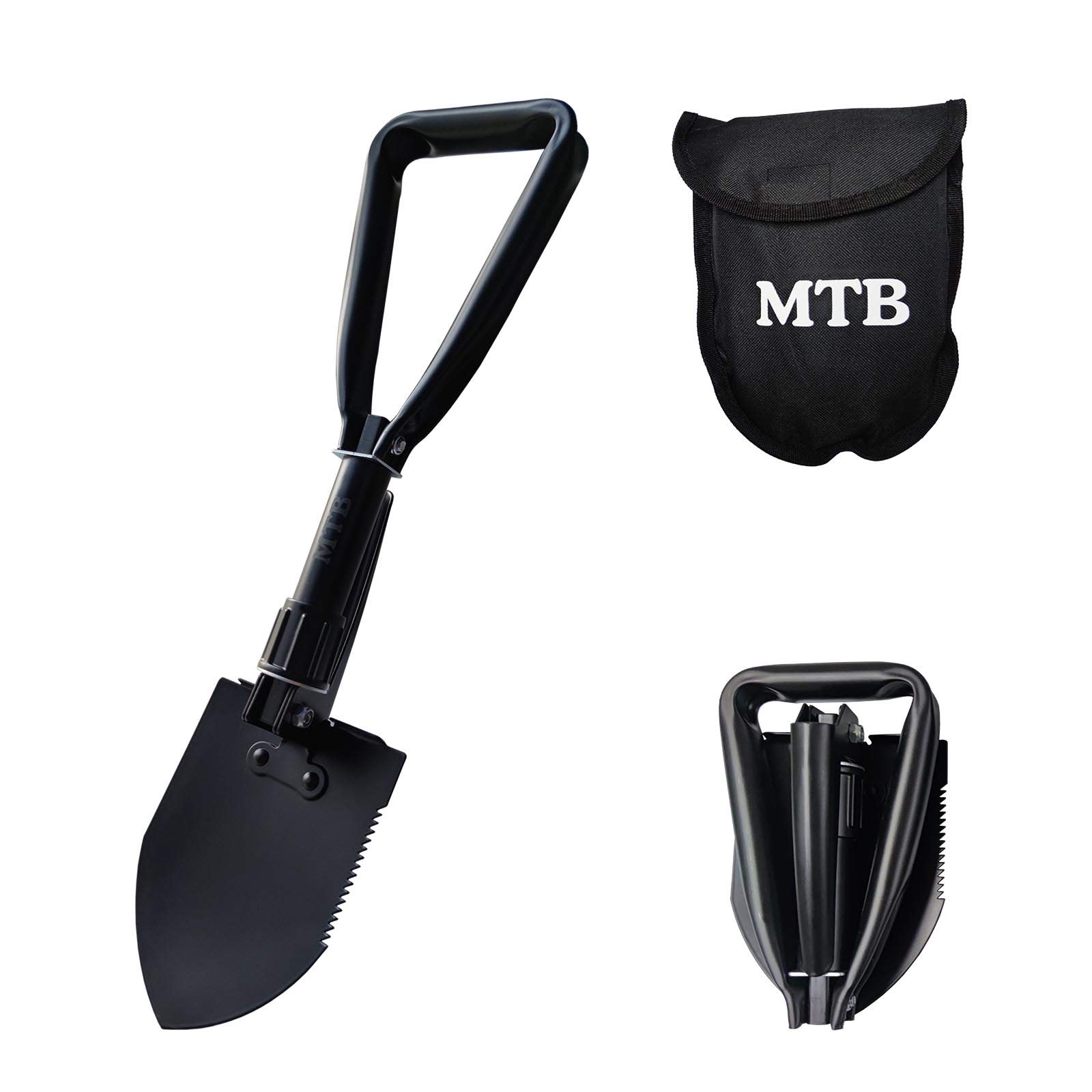 Military Folding Shovel Camping Shovel,High Carbon Steel Entrenching Tool w/Wood Saw Edge and Tactical Carry Case, 18.3 Inch, Black