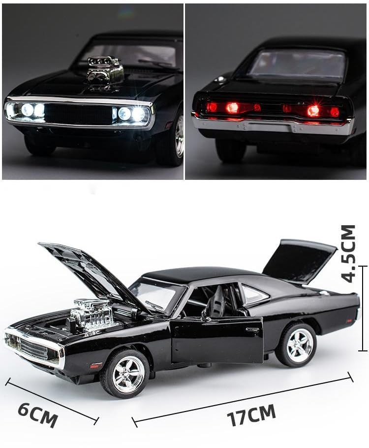 Image of WORSHIPER 1:24 Exclusive Big Fast and Furious Dodge Charger Diecast Model Metal Pull-Back with Sound Light Opening Doors Kids Boys Gifts Toys Kids Classic Car