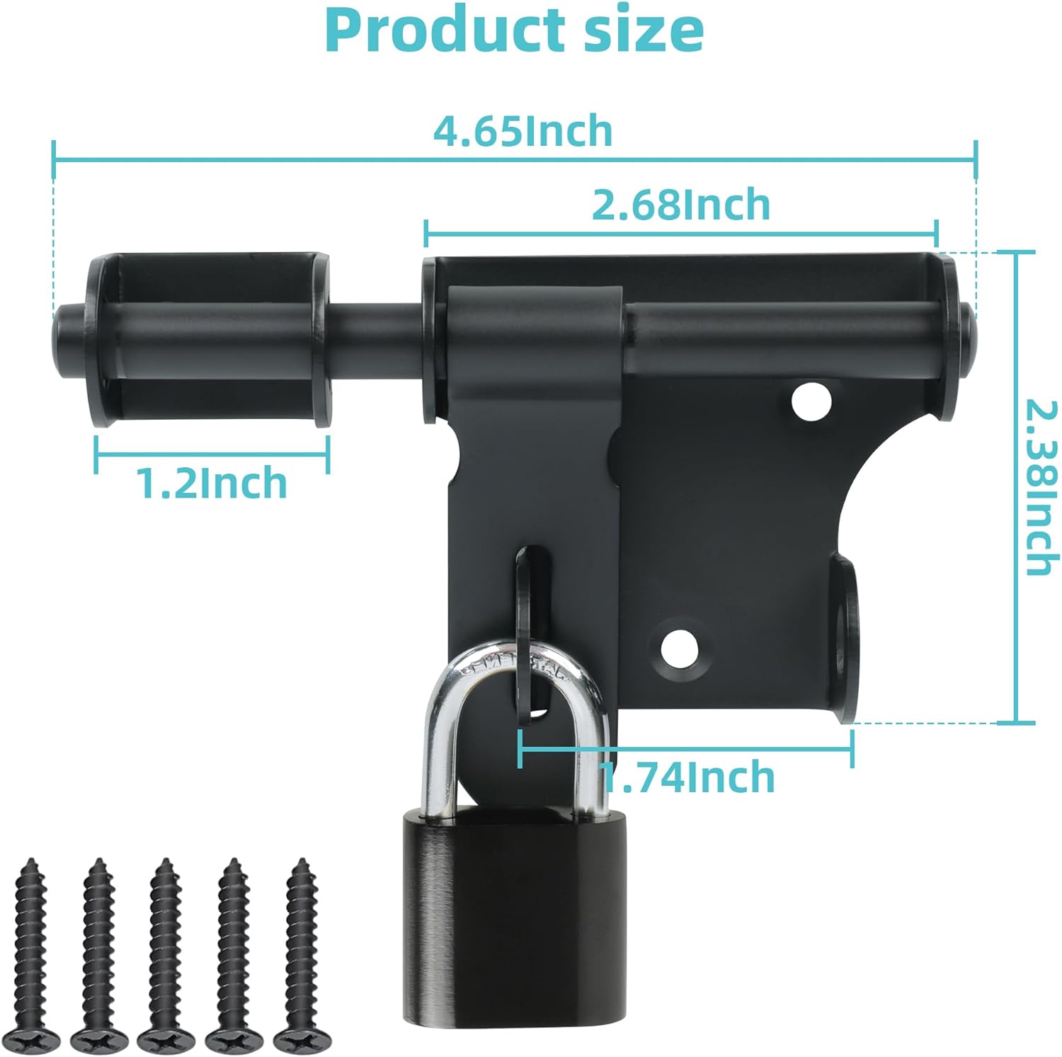 Alise 4 Inch Slide Bolt Gate Latch,Door Lock with Padlock Hole,Heavy Duty Stainless Steel Barrel Bolts Safety Door Lock for Wooden Fence,Outdoor Fence,Shed Door Black