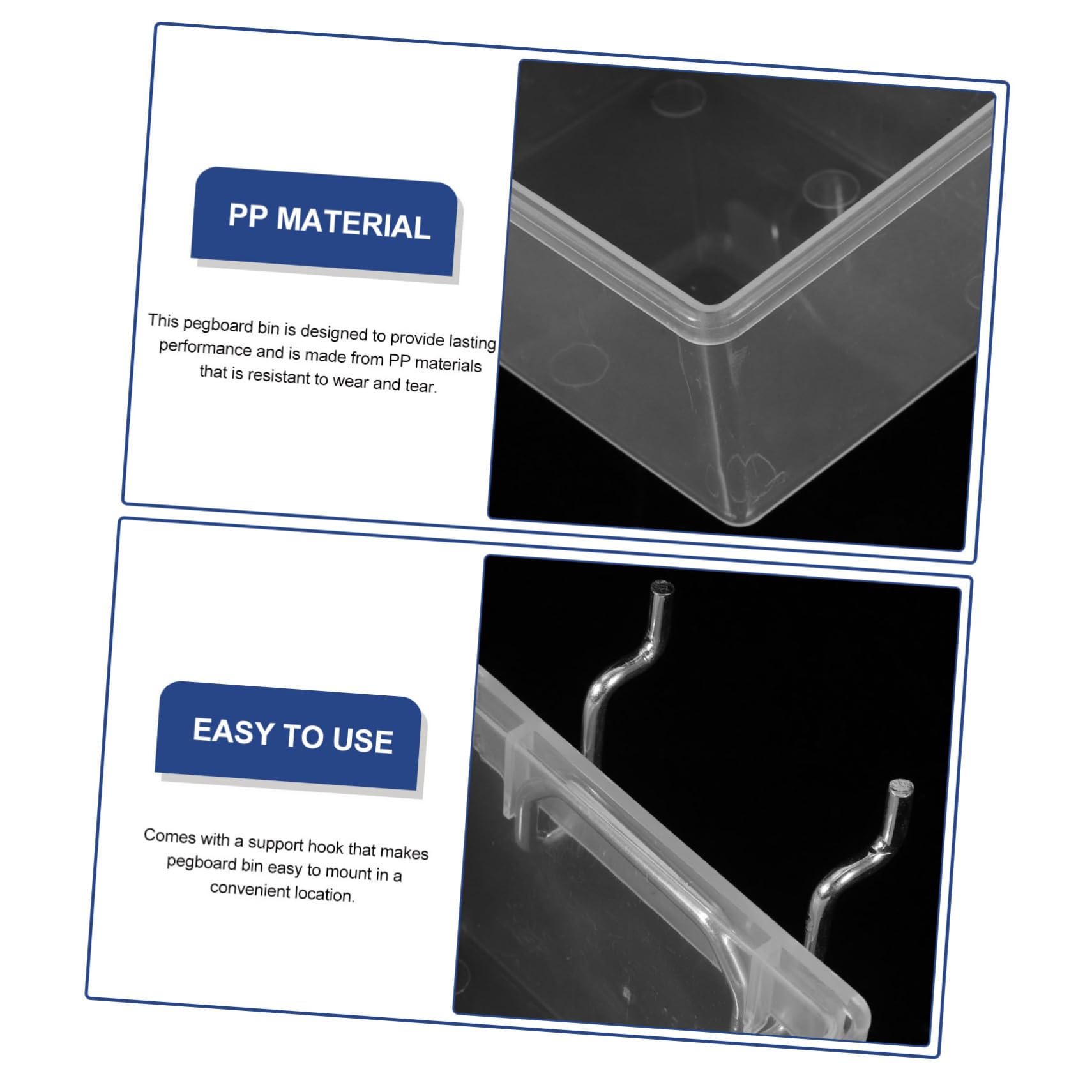 Sewroro Pegboard Storage Container with Hooks Hardware Parts Bins for Workshop and Craft Room