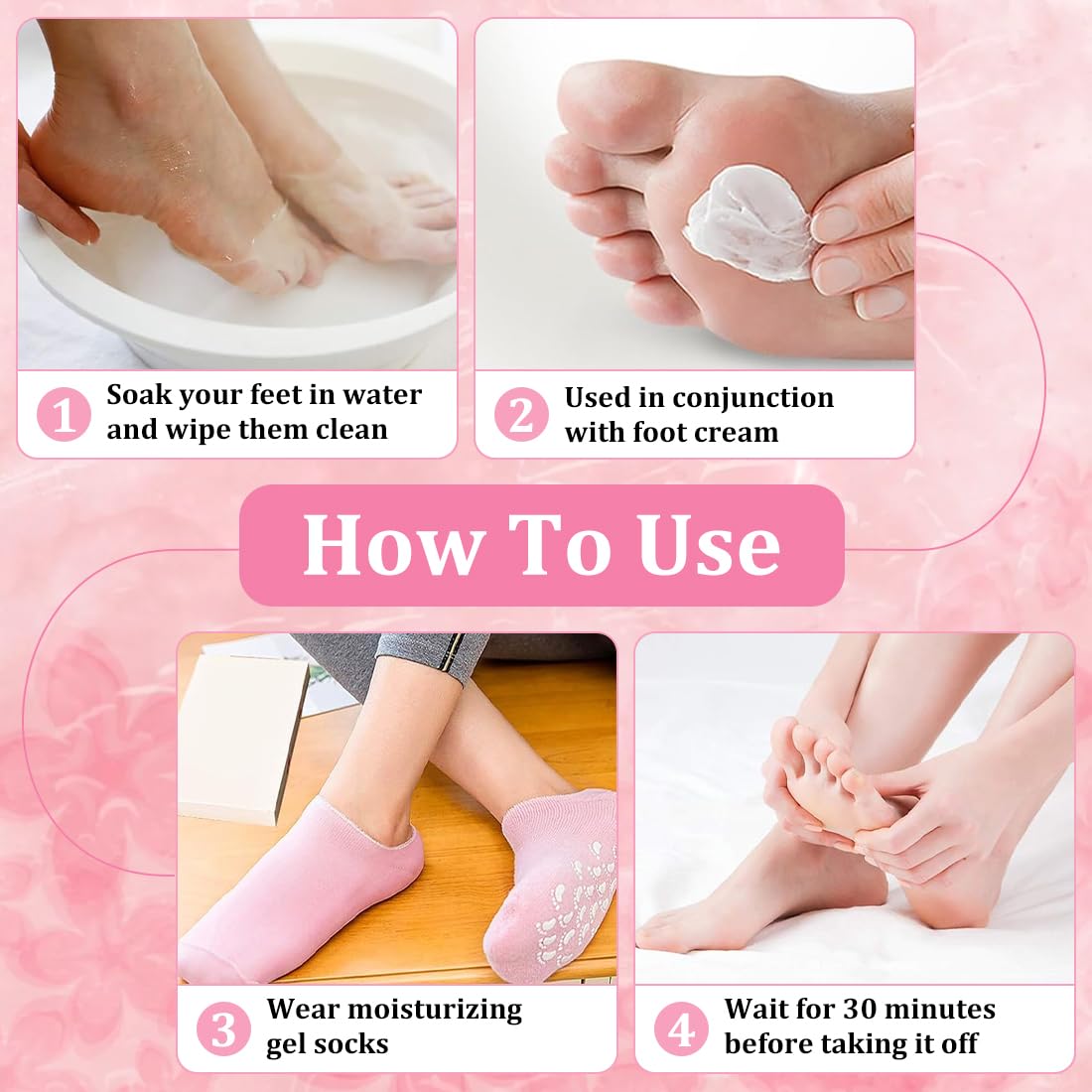 Lot de 2 Paires de Gants et Chaussettes Spa en Gel Hydratants, Réutilisable Chaussettes en Gel, Hydratation et Confort pour Hommes et Femmes