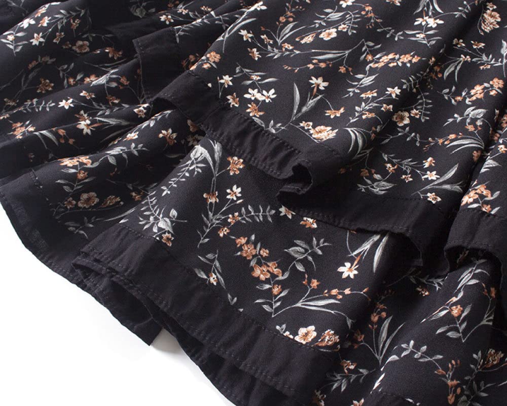 Faldas De Invierno para Mujer, Falda Floral Irregular Design Sense Faldas De Invierno Negras Cintura Elástica Falda Midi De Talle Alto Faldas Plisadas para Muje(Black)