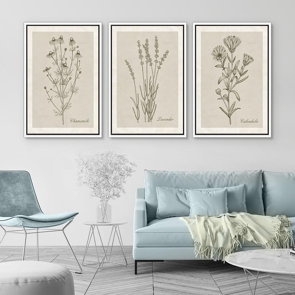 WBYZAC Art Prints-Abstract Botanical Wild Floral Modern Farmhouse Wall Art Posters Canvas Painting Print Picture Living Room Kitchen Office Home Decor-50 * 70cm*3PCS (No Frame)