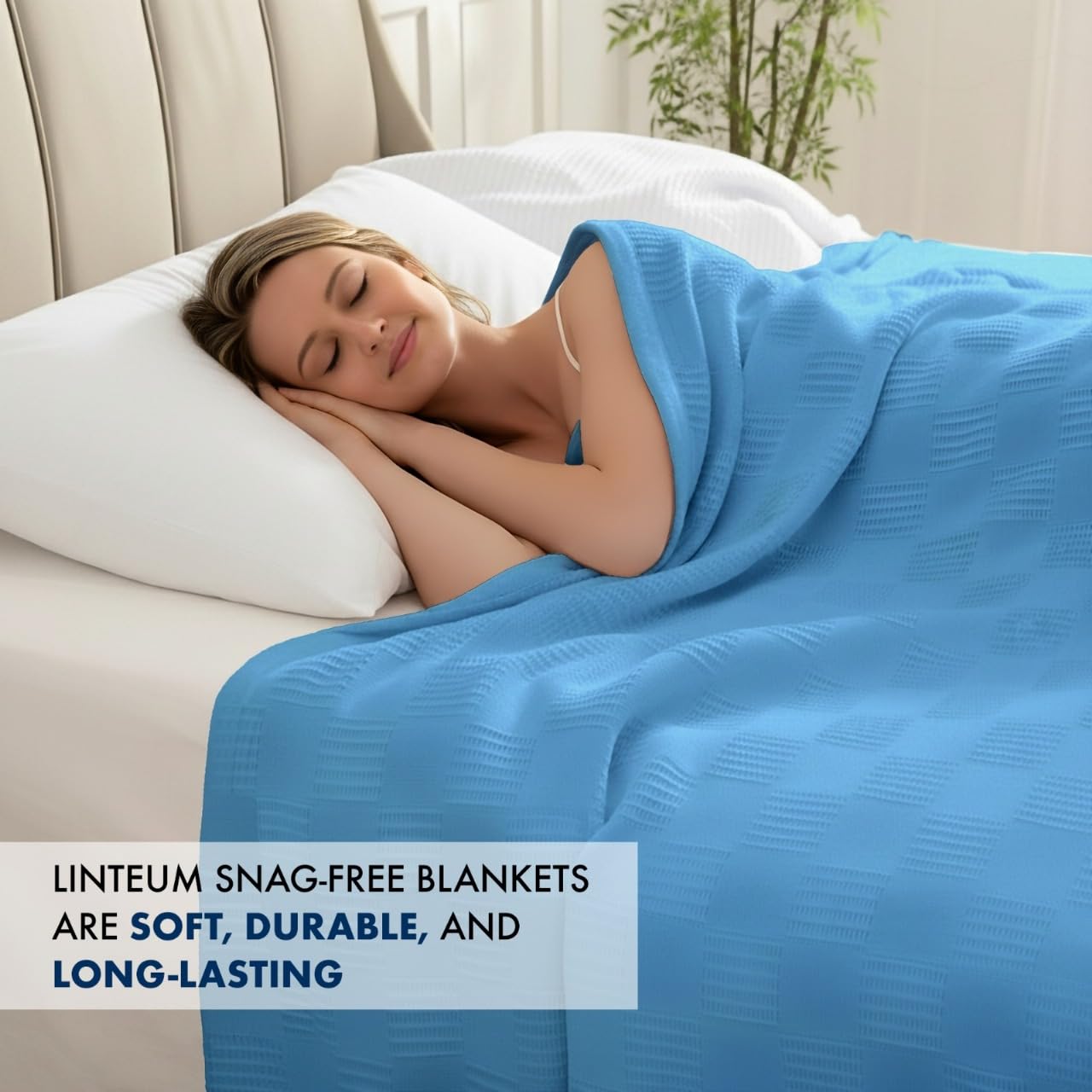 Linteum Textile Supply Thermodecke (Blau, Doppelbett), langlebige und strapazierfähige Decke ohne Haken, aus 100 % Baumwollmaterial für Zuhause, 168 x 228 cm