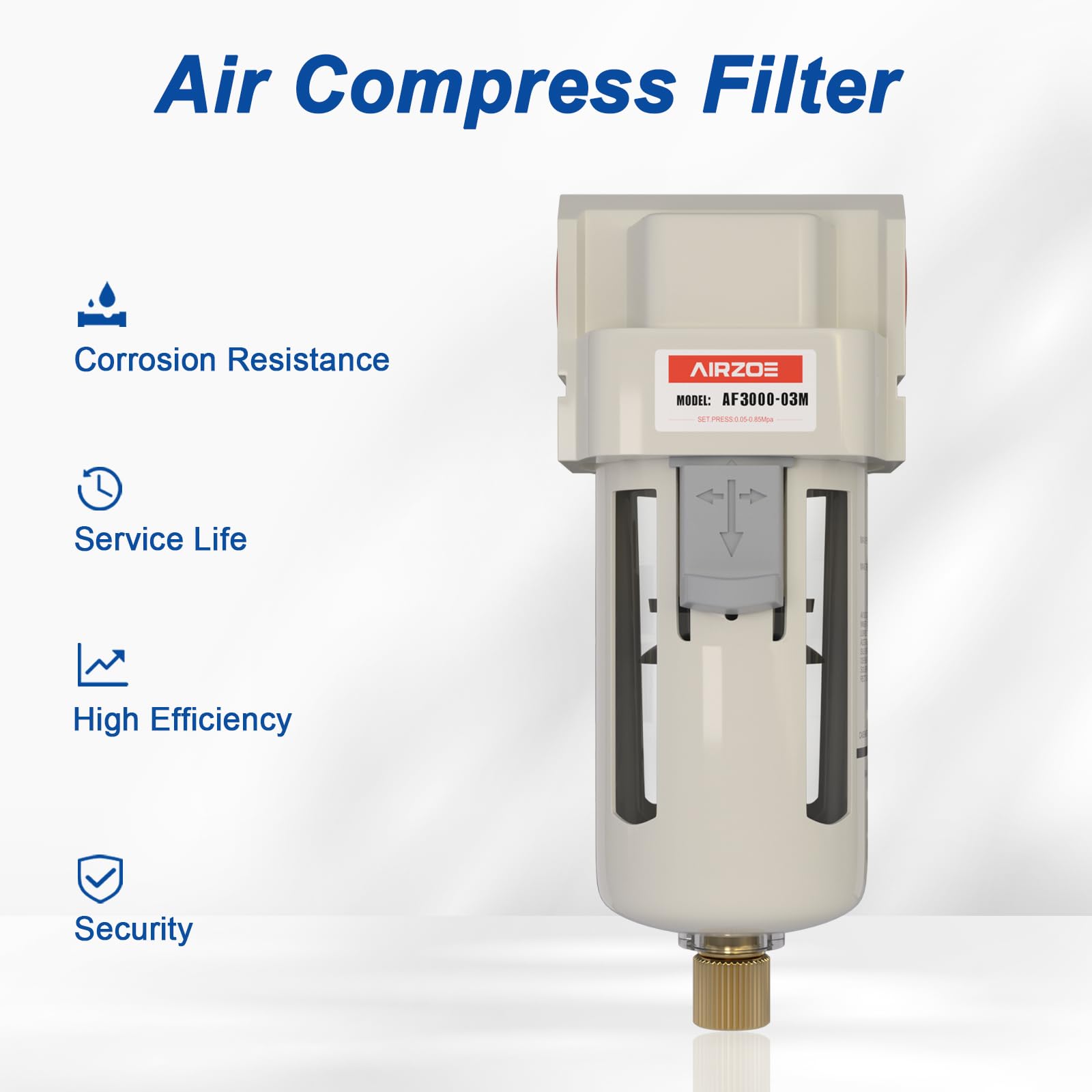 AIRZOE 3/8" NPT Compressed Air Filter, Semi-Auto Drain,0-150psi, AF3000-03 — Amazon image 6