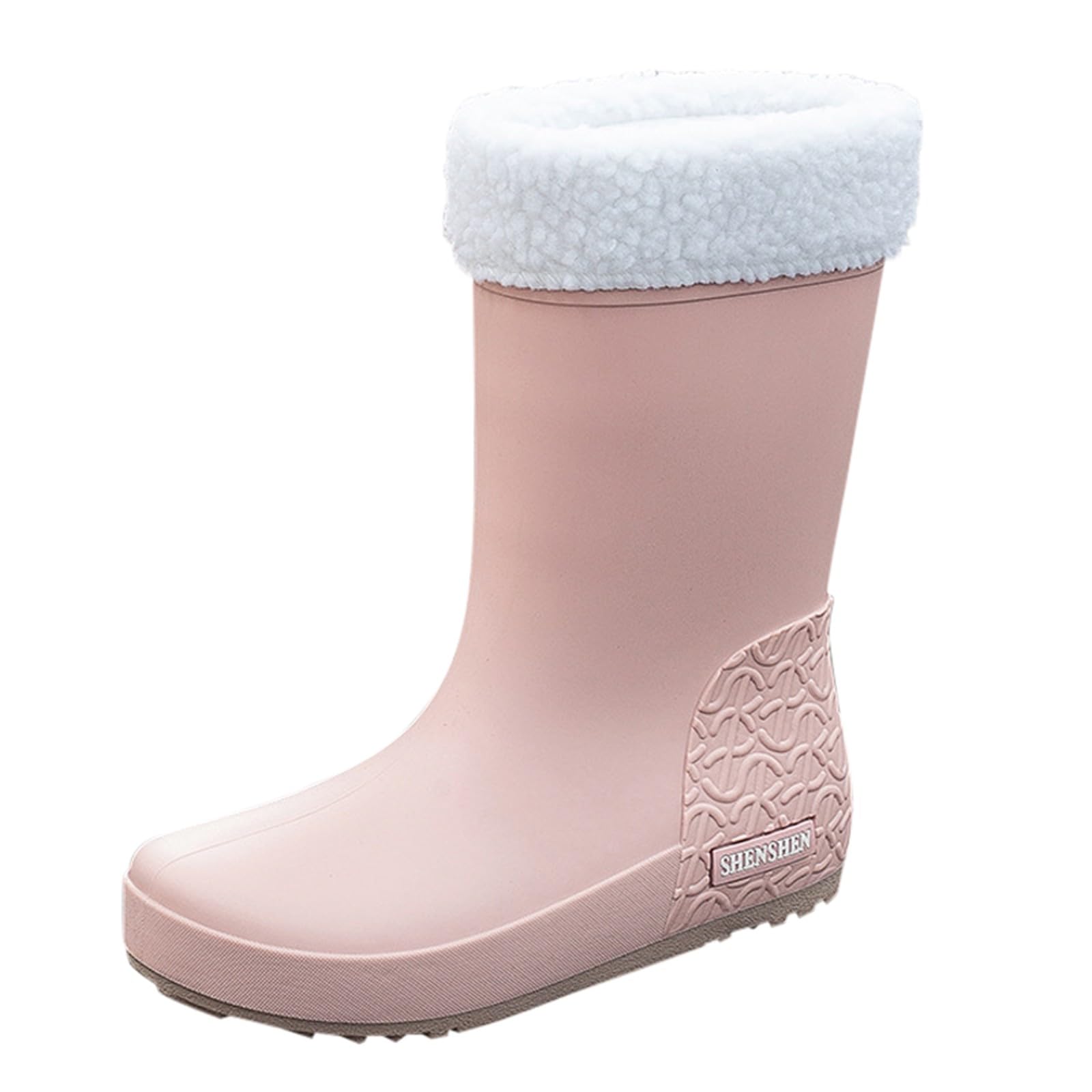 Clearance UK - Botas de lluvia de media pantorrilla para mujer, forro polar cálido, botas de agua impermeables al tobillo, botas de agua para invierno, nieve y clima frío, Pink, 39 EU