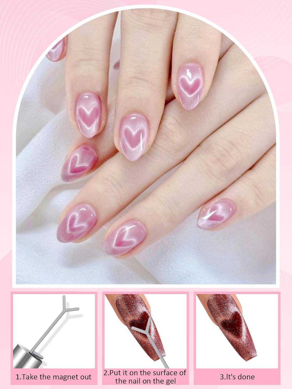 TOROKOM 54PCS Magnétique Cat Eye, 3-en-1 Aimants pour Œil-de-Chat pour Vernis Magnétique, Baguettes Magnétiques Puissantes pour Effets œil-de-chat, accessoires de nail art DIY