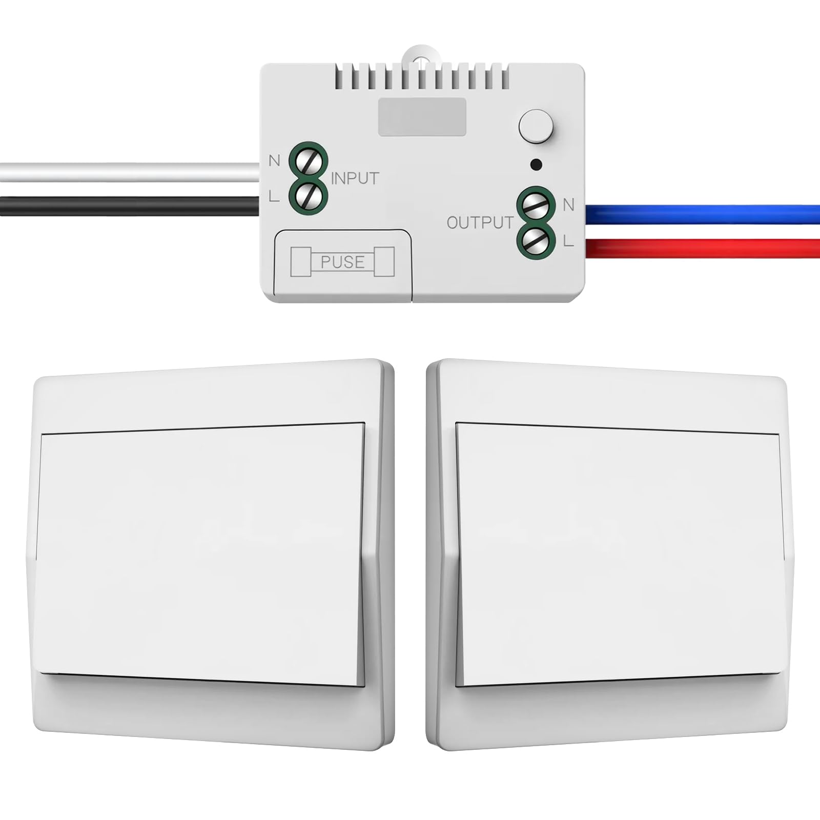 EU Interrupteur Sans Fil Sans Piles, Lot de 2 kit 230 V Interupteur Sans Fil Autoalimente Commutateur RF sans fil Contrôlez votre lampe jusqu'à 200 mètres (EU Kit 1 récepteurs + 2 interrupteurs)