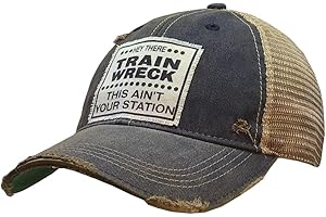 Hey Train Wreck This Ain't Your Station Distressed Trucker Cap