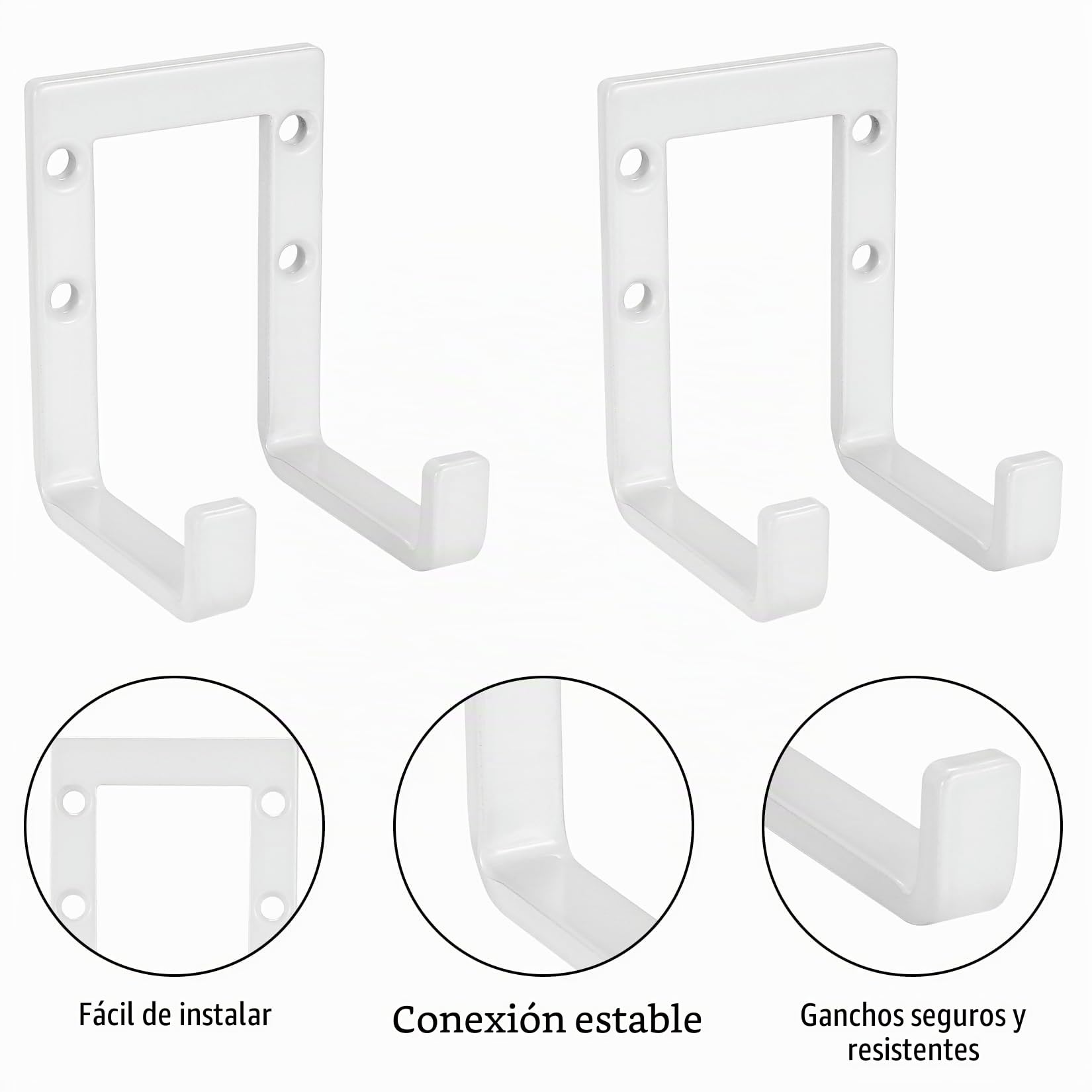 4 Pzs Ganchos Pesados para Garaje, Soporte Herramientas Doble, Colgador Bicicleta y Escaleras Blancos