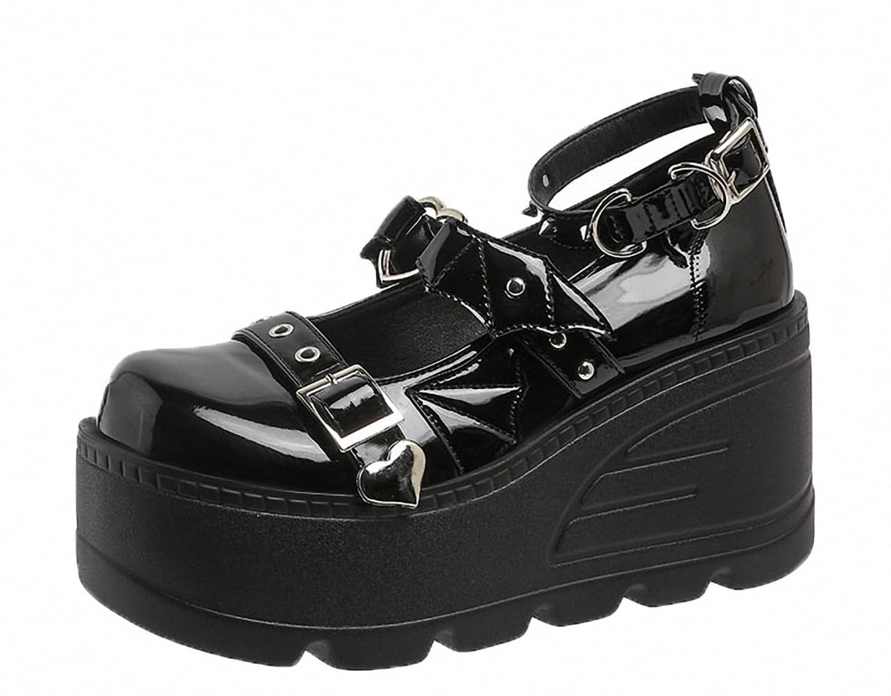 Womens Platform Mary Janes Shoes Sweet Toe Ankle Lolita Gothic Pumps Chunky Patent Leather — view 26