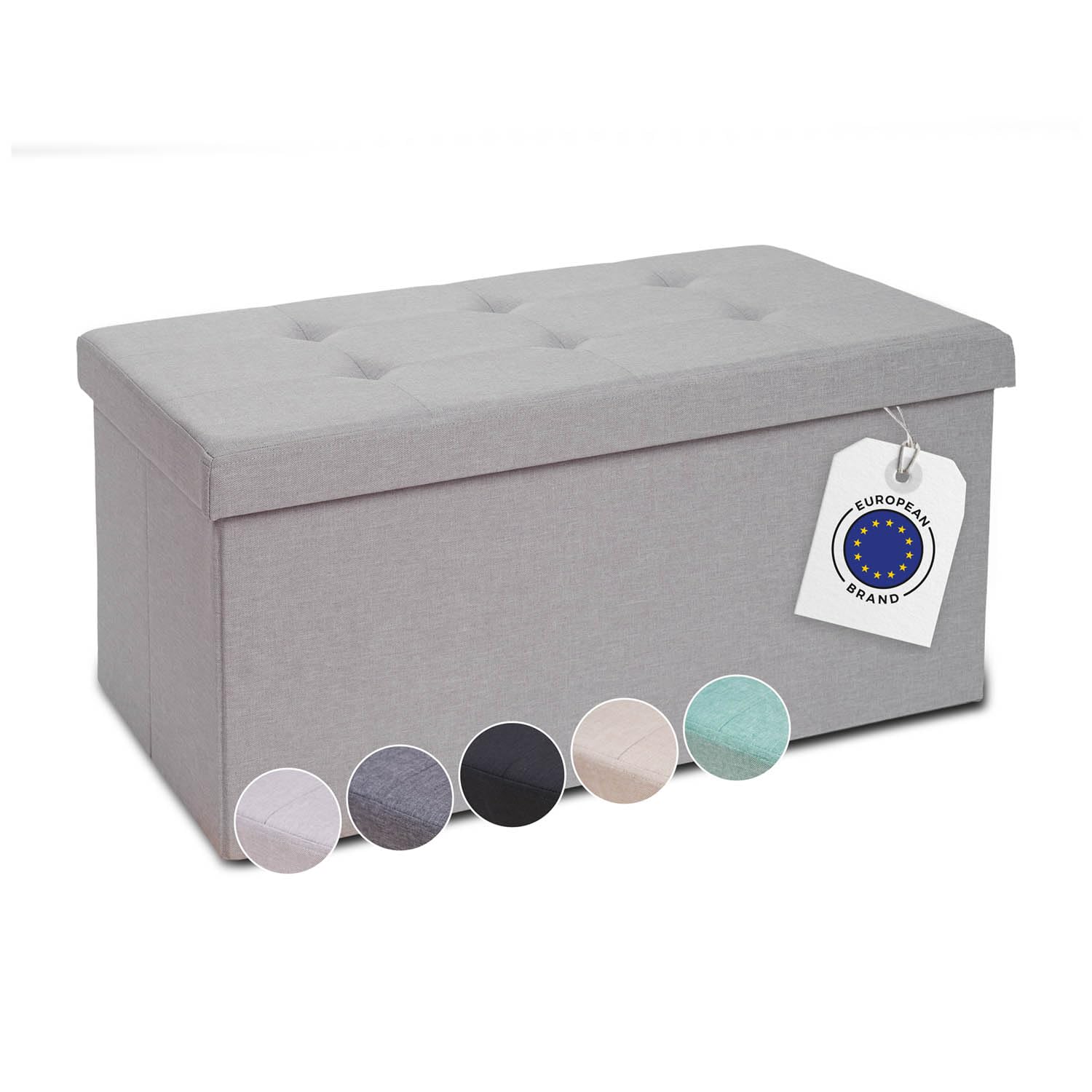 Blumtal Banc de Rangement + 2 boîtes supplémentaires - 76x38x38 cm Banc de Chambre - Gris Clair