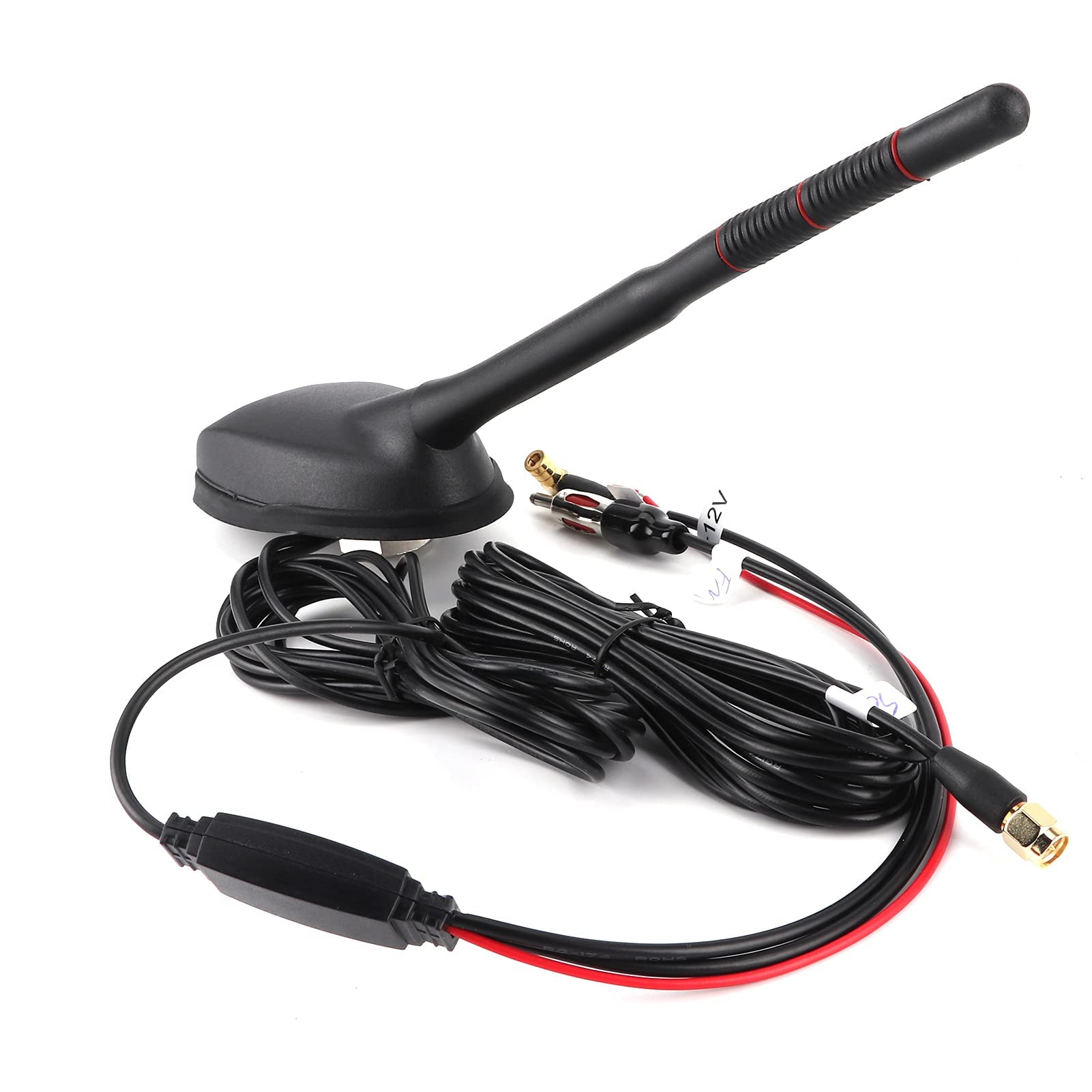 Antenne Dab de Voiture, Antenne Dab+GPS+FM Antenne de Voiture Radio Numérique Antenne de Toit Combinée FM/AM avec Amplificateur de Signal Adaptateur SMB DIN