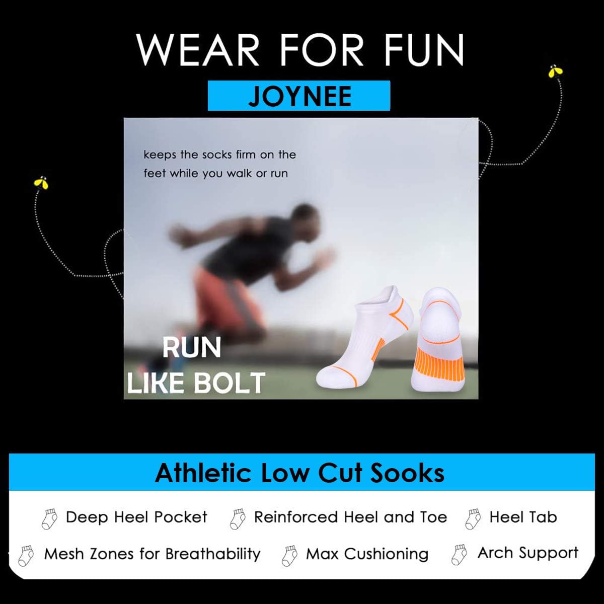JOYNÉE Mens Athletic Low Cut Ankle Tab Socks 6 Pack Cushioned Breathable for Running - Image 5
