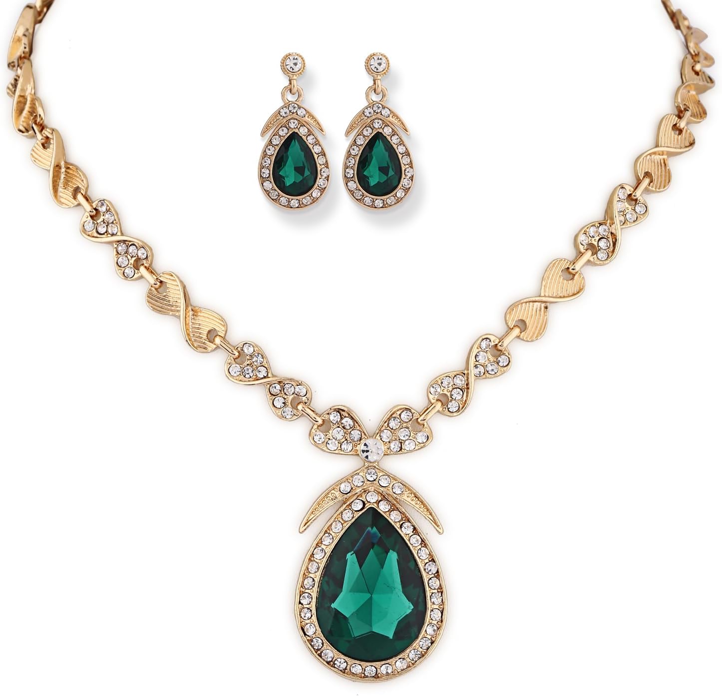 Latest Stylish Design Fancy Crystal Necklace Jewellery Set for Women (15221s)(Green)
