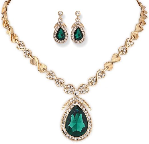 Shining Diva Fashion Latest Stylish Design Fancy Crystal Necklace Jewellery Set for Women (15221s)(Green)