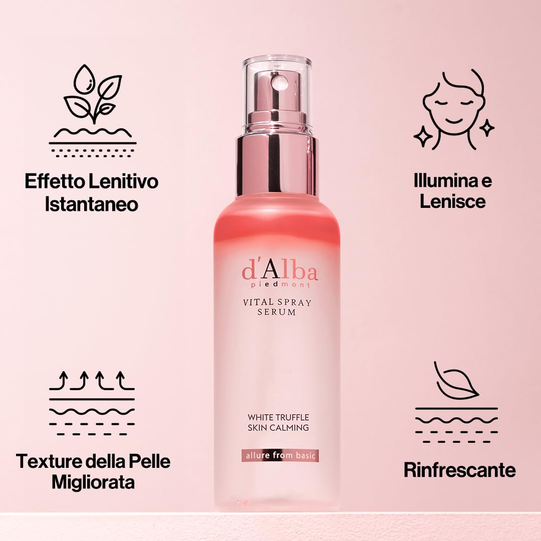 d'Alba Siero Vital Spray Serum al Tartufo Bianco Italiano, Siero Vitalizzante, Idratante, Lenitivo, Calmante per Viso, Soluzione per Pelli Arrossate e Sensibili, Cura della Pelle Coreana