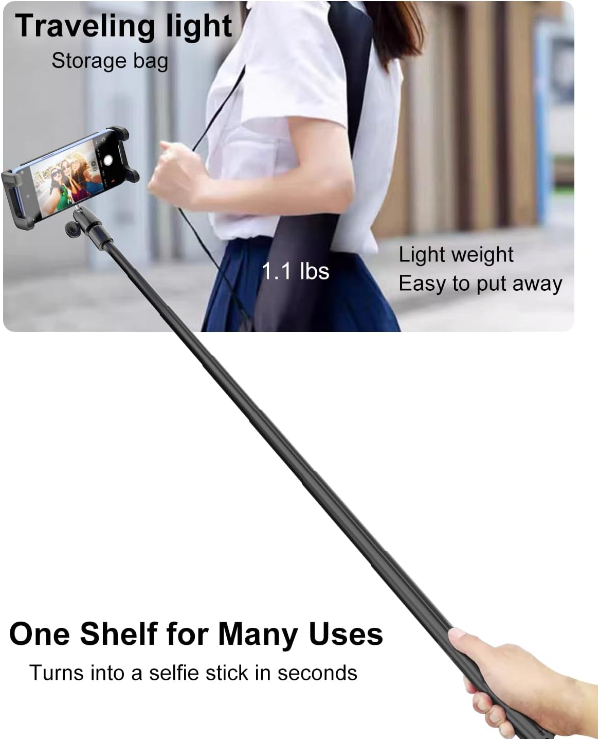 Golf Monopod Stick with 57" Metal Telescopic Pole, Golf Tripod for Recording Swings and Assisting Games Training, Golf Phone Holder for iPad Pro 12.9 Air Mini, iPhone, 4-13'' Phones Tablets