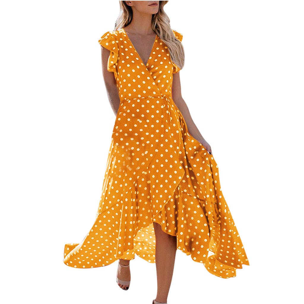 Sayla Sommerkleid Kleider Damen Sommer lang Ballkleid Damen Dots Boho Minikleid Lady Beach Sommer Maxikleid Festlich Partykleid Ouvert Freizeitkleid Rock Schulterkleid Tube Top Kleid
