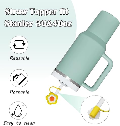 Miniatura 7 de Fundas de paja de silicona, tapa de paja para popote reutilizable de 0.236-0.354 in (flor)