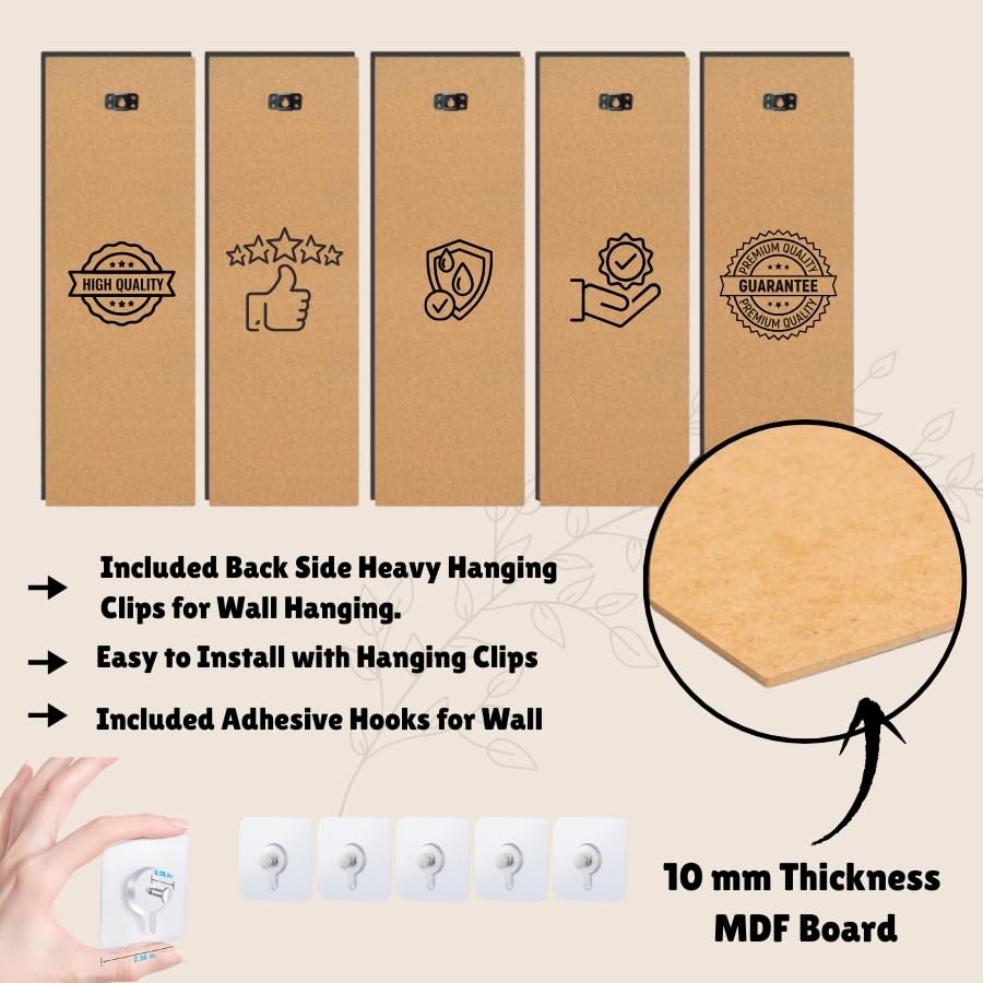 Image of Livin'luxe 5 Panel Tree of Life Wall Art | Majestic Sunset Glow & Temple Silhouettes | Surreal Green & Golden Framed Wall Art for Living Room, Pooja Room & Modern Ethnic Decor (50 x 30 Inch) XL-35419