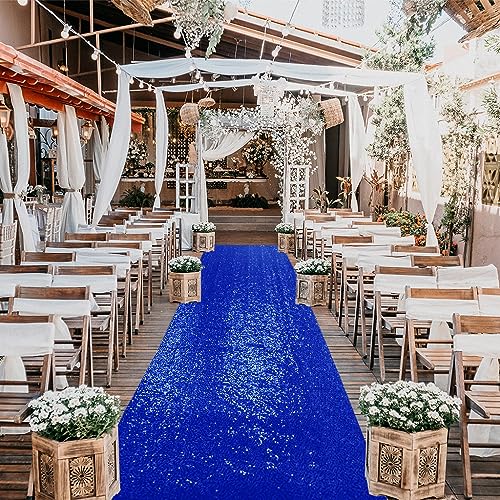 CHHEART Aisle Runner Blue Aisle Runner for Wedding Ceremony Outdoor Sequin Aisle Runner 3FTx15FT Aisle Runner Rug for Wedding Bridal Shower Event Party Decoration