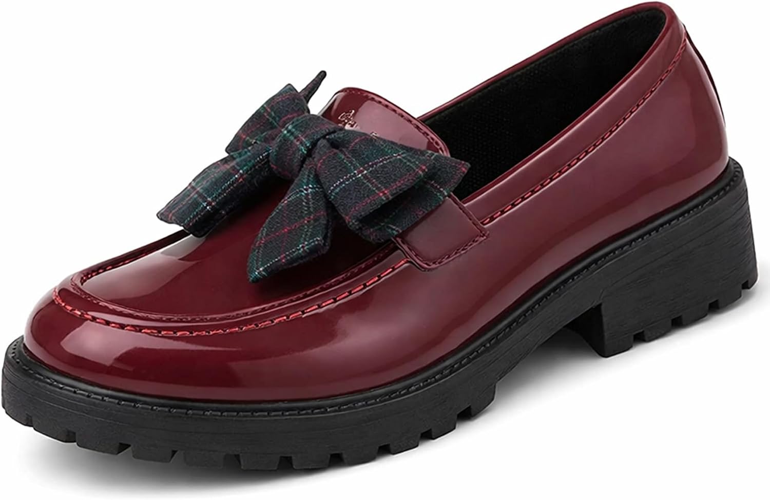 Women's Patent Leather Chunky Platform Bow Loafers Elegant Round Toe Lug Sole Non-Slip Slip-On Fashion Work Dress Shoes Suitable for Casual Everyday Work Parties