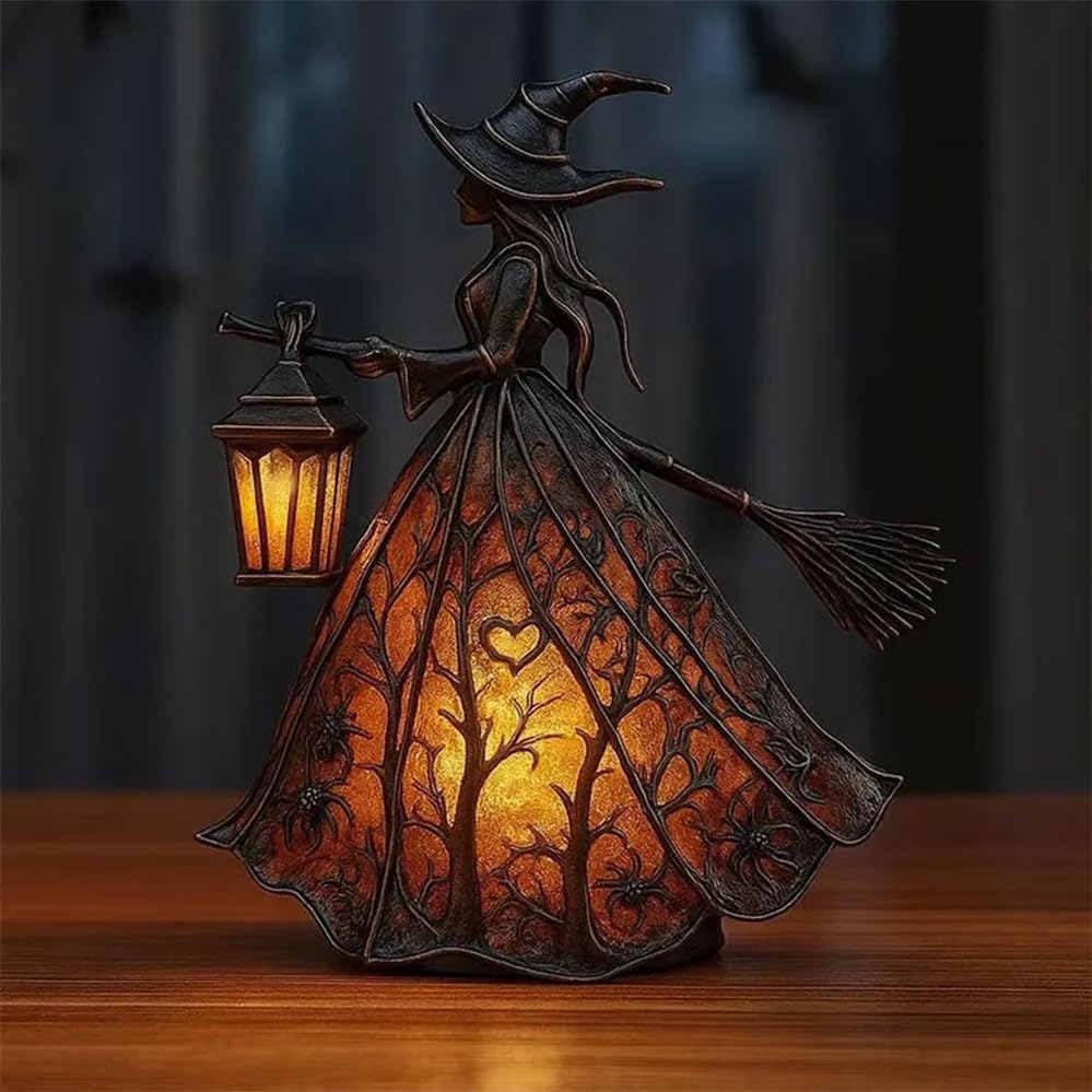 Lampe de sorcière d'Halloween faite à la main en forme de chapeau de sorcière gothique - Lampe unique en verre teinté - Veilleuse décorative effrayante pour centres de table d'Halloween (1 pièce)