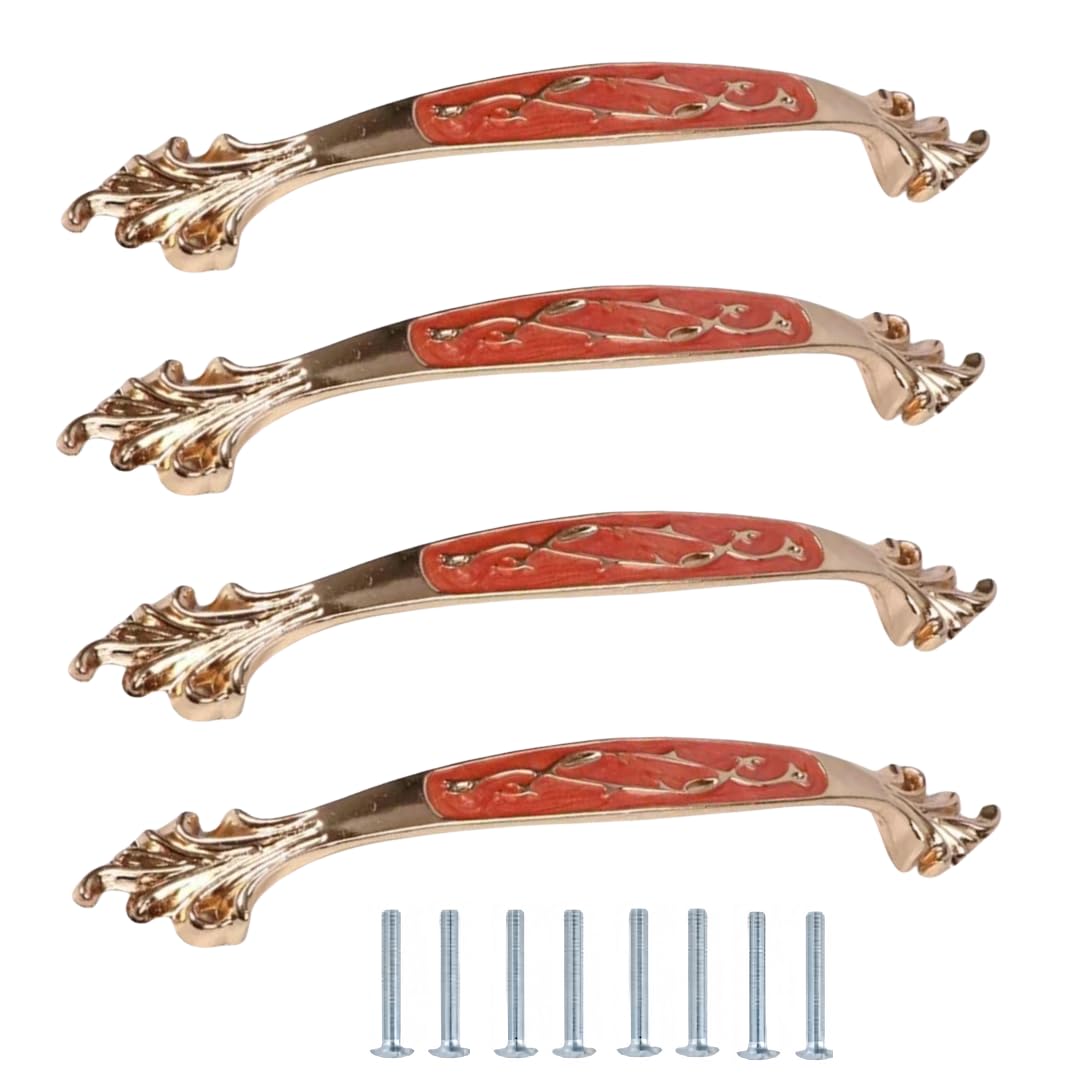NLQCSXWEP Zinc Alloy Cabinet Bow Handle, Zinc Alloy Aluminum Cabinet Handles 4-Pack Multicolor(816-128mm Red Amber)