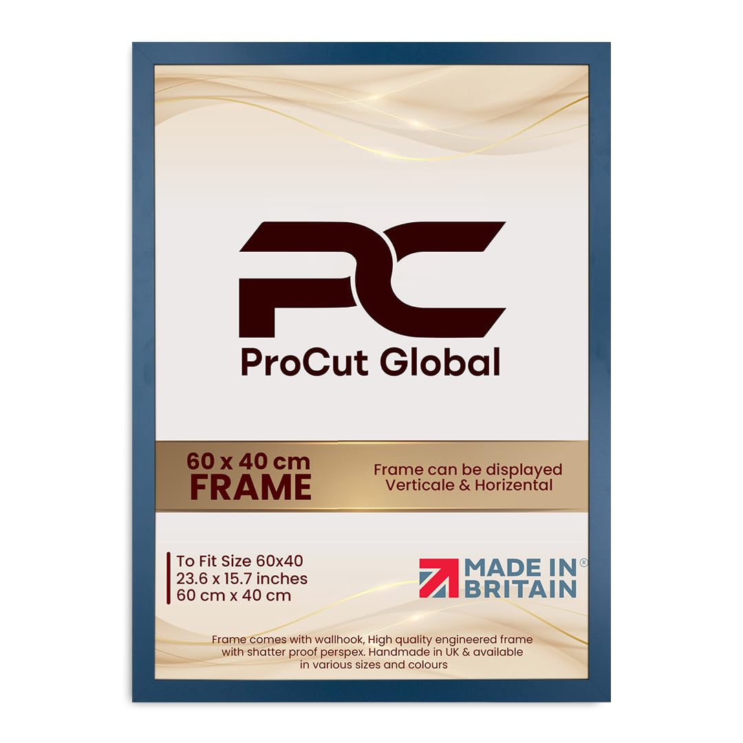 Procut Global 60X40CM Navy Blue Picture Frames - Modern Wooden Photo Frame with Shatterproof Perspex for Wall or Tabletop - Perfect for Posters, Certificates, Prints - Sizes & Colors Available