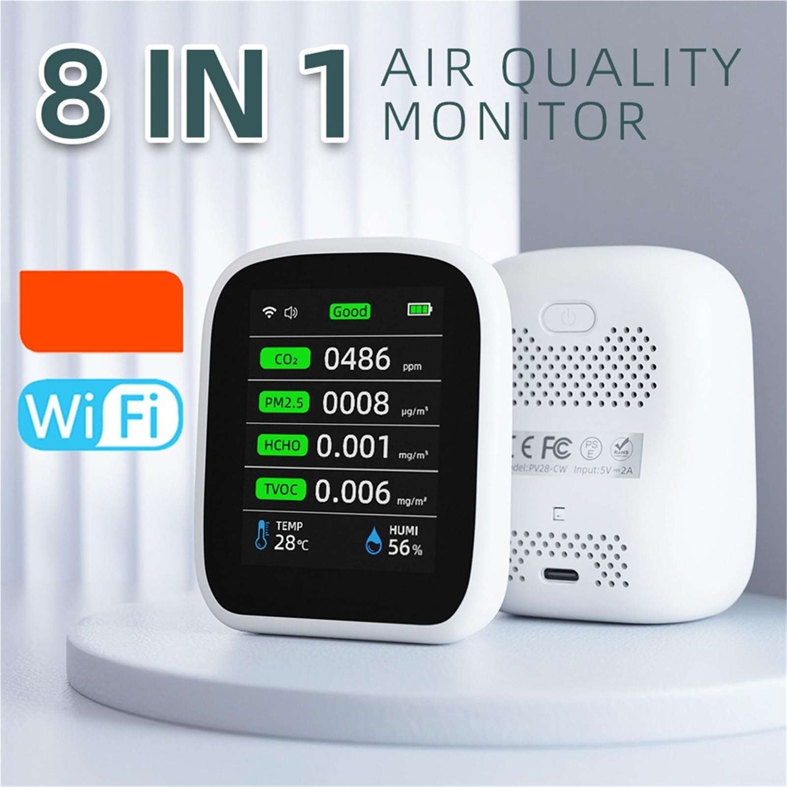 Detektor gazu ziemnego, WIFI 8-w-1 monitor ści powietrza CO2 HCHO TVOC PM1.0 PM2.5 PM10 tester miernik temperatury i wilgotności detektor dwutlenku węgla