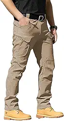 Calça cargo tática masculina, para trabalho, caminhada, impermeável, leve, cintura elástica para pesca ao ar livre com bolsos